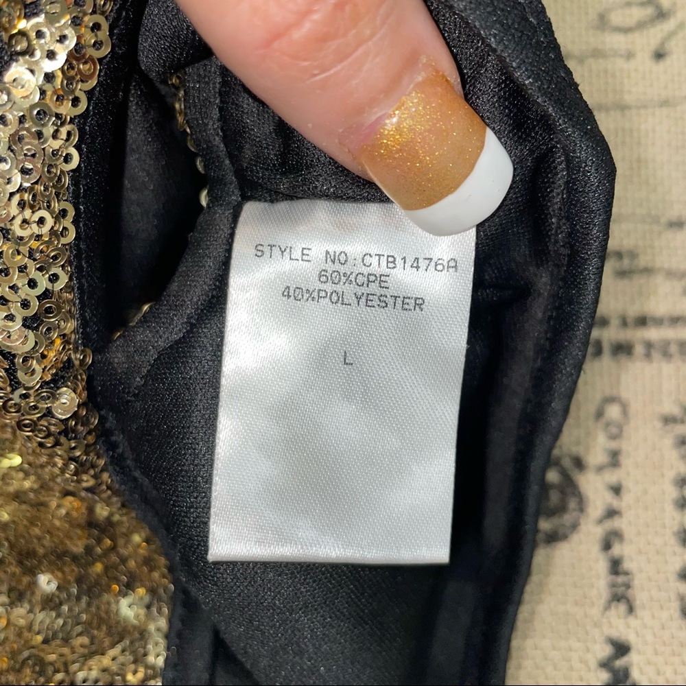 REHAB NWT! Sparkly Gold Sequins Sleeveless Leotard Bodysuit Size L - Picture 9 of 15